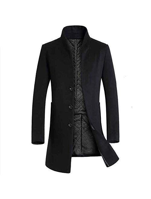 Clearance Forthery Men's Trench Coat Winter Long Jacket Double Breasted Overcoat