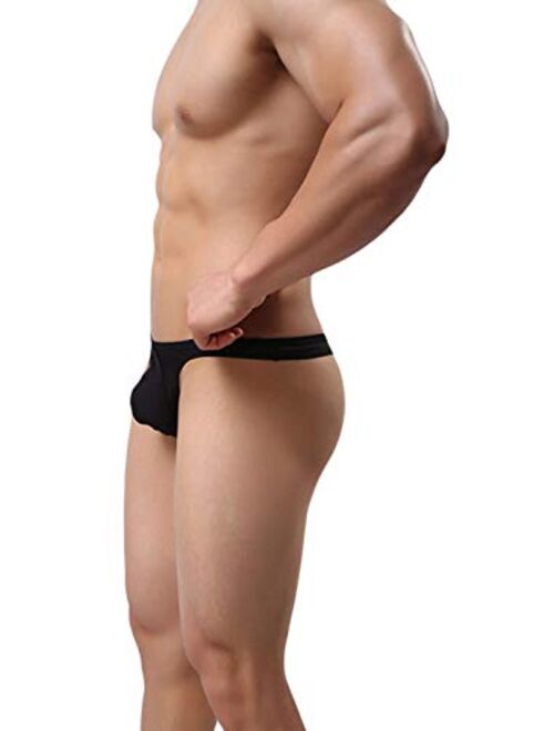 NEIKU Men's Underwear Thong Ice Silk Bikini Briefs G-String T-Back Undies