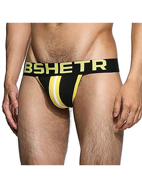 BSHETR Men's Underwear Jockstrap Athletic Supporters, 4-Pack Cotton Low Rise Stretch Multipack Performance Jock Strap