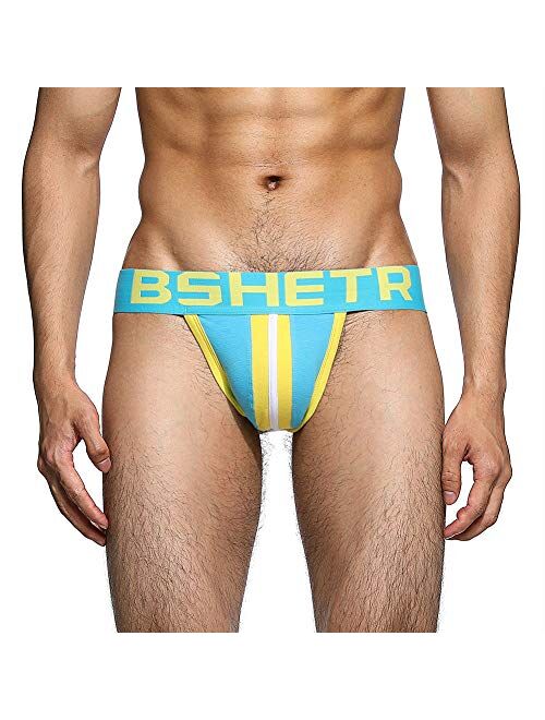 BSHETR Men's Underwear Jockstrap Athletic Supporters, 4-Pack Cotton Low Rise Stretch Multipack Performance Jock Strap