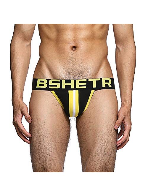 BSHETR Men's Underwear Jockstrap Athletic Supporters 4-Pack Cotton Low Rise Stretch Multipack Performance Jock Strap 