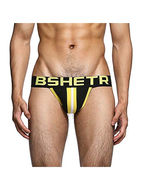 BSHETR Men's Underwear Jockstrap Athletic Supporters, 4-Pack Cotton Low Rise Stretch Multipack Performance Jock Strap
