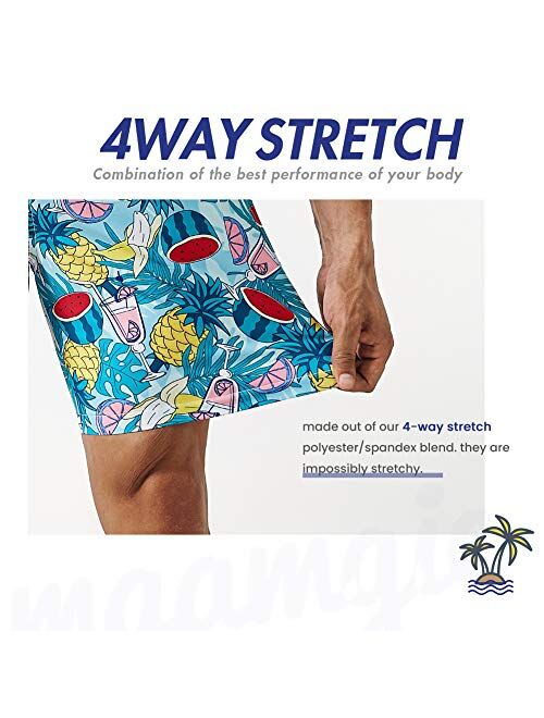 MaaMgic Mens 4 Way Stretchy Swim Trunks Swimwear Summer Board Shorts with Mesh Lining Pocket