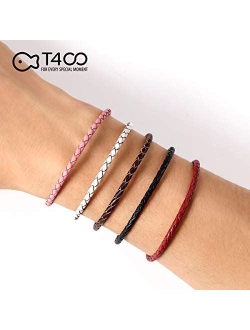 T400 Black Brown Red Pink White Bangle Charm Braided Bracelet Genuine Cowhide Leather Wristband for Unisex Women Men Beads Gift