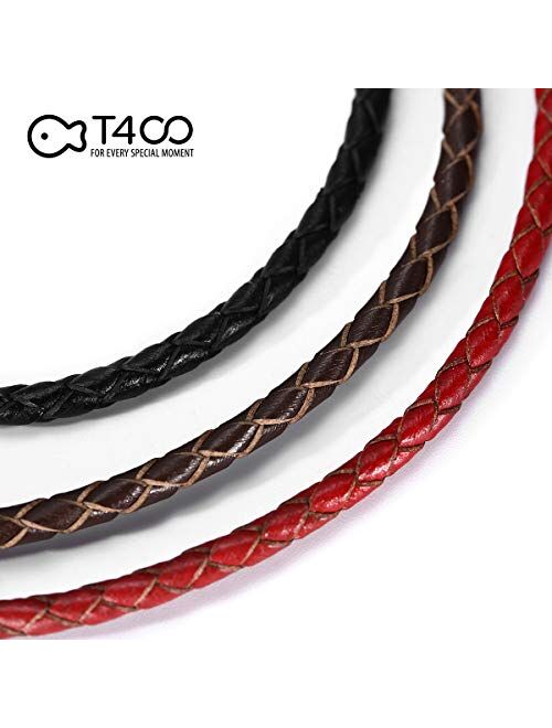 T400 Black Brown Red Pink White Bangle Charm Braided Bracelet Genuine Cowhide Leather Wristband for Unisex Women Men Beads Gift