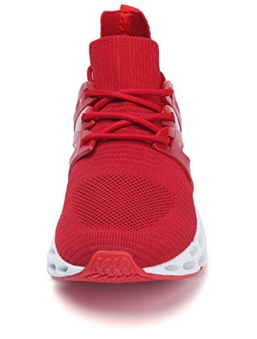 SKDOIUL Sports Sneakers for Men Mesh Breathable Fashion Youth Big Boys Trail Walking Shoes Black White Red