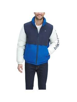 Men's Retro Colorblocked Stand Collar Performance Puffer Jacket
