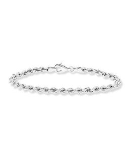 925 Sterling Silver 4mm Classic Rope Chain Link Bracelet for Women Men, 6.5, 7, 7.5, 8, 8.5 Inch Made in Italy