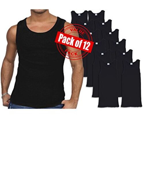 Andrew Scott Men's Cotton Solid 12 Pack Color Tank Top a Shirt