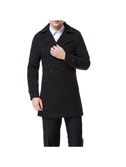 AOWOFS Men's Double Breasted Overcoat Pea Coat Classic Wool Blend Winter Coat