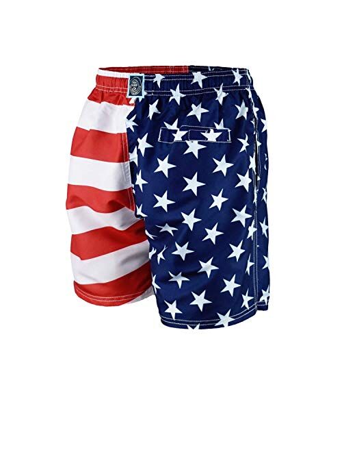 Exist Licensed-Mart Men's Patriotic USA American Flag Stripes and Stars Quick Dry Beach Board Shorts Swim Trunks