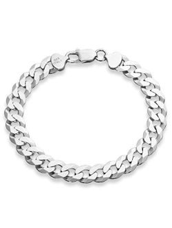 925 Sterling Silver Italian Solid 9mm Diamond-Cut Cuban Link Curb Chain Bracelet for Men 7.5, 8, 8.5, 9 Inch, Made in Italy