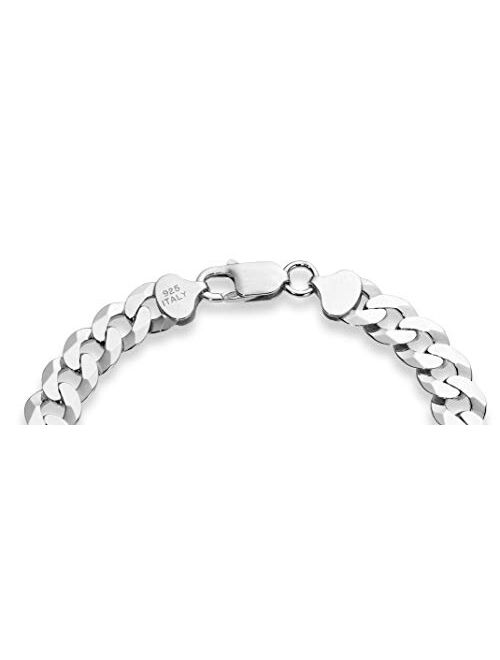 Miabella 925 Sterling Silver Italian Solid 9mm Diamond-Cut Cuban Link Curb Chain Bracelet for Men 7.5, 8, 8.5, 9 Inch, Made in Italy