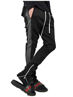 Mens Stripe Track Pants Skinny Fit Stretch Trouser Elastic Jogger