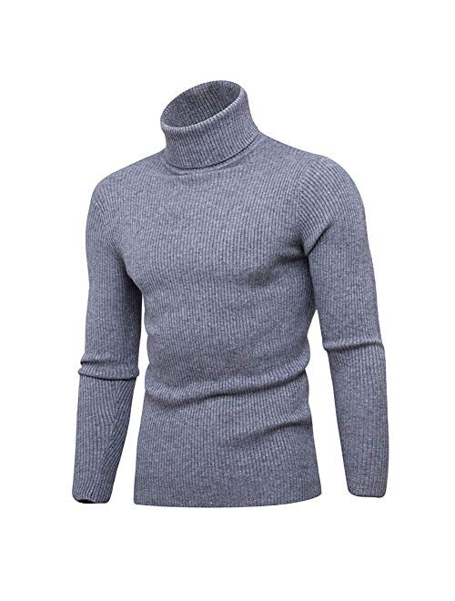Mens Ribbed Slim Fit Long Sleeve Knitted Pullover Top Turtleneck Thermal Sweater