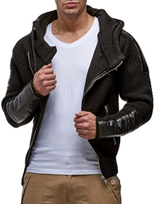 Leif Nelson Mens Full Zip Cardigan | Long-sleeved slim fit Knitwear | Basic casual full zipped winter hoodie for Men