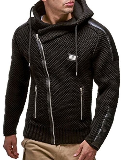 Leif Nelson Mens Full Zip Cardigan | Long-sleeved slim fit Knitwear | Basic casual full zipped winter hoodie for Men