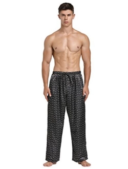 Lavenderi Mens Satin Pajama Pants, Long Pajama Bottoms with Drawstring