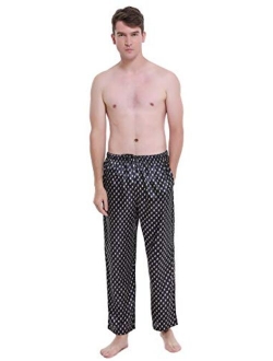 Lavenderi Mens Satin Pajama Pants, Long Pajama Bottoms with Drawstring