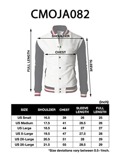 H2H Mens Casual Slim Fit Cotton Varsity Bomber Lightweight Jackets 