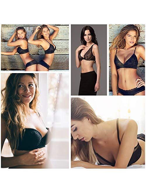 Rolewpy Womens Lace Bra Full Coverage Bralette Top Padded Plus Size Wirfree Racerback Bra for A-D Cup