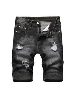 HiLY Men's Stretch Ripped Denim Shorts Casual Summer Jeans Shorts