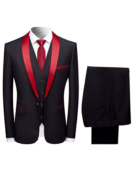 Boyland Mens 3 Pieces Suit Shawl Lapel Tuxedo Suits One Button Tux Jacket Vest Trousers Dinner Wedding