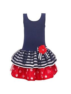 Girls Americana Navy Bow Flower Stripes Polka Dots