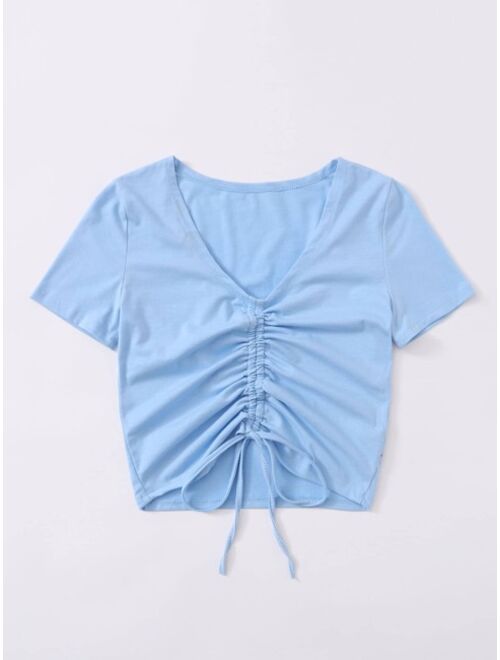 Shein Drawstring Front Solid Tee