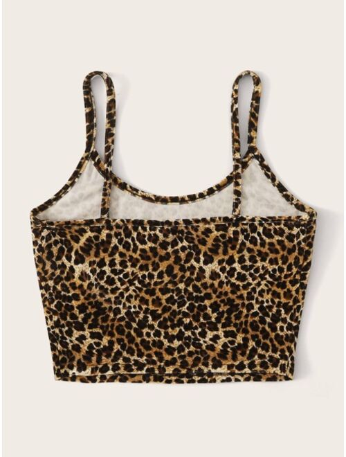 Shein Leopard Print Velvet Cropped Cami Top