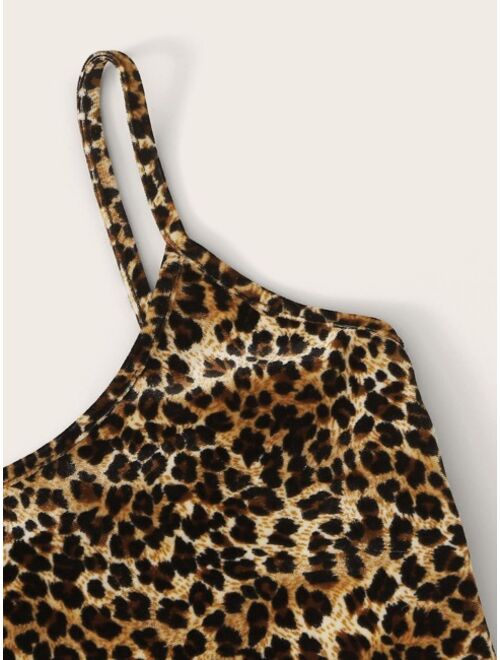 Shein Leopard Print Velvet Cropped Cami Top