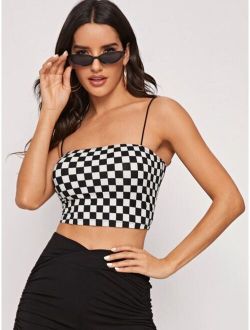 Checked Fitted Cami Crop Top