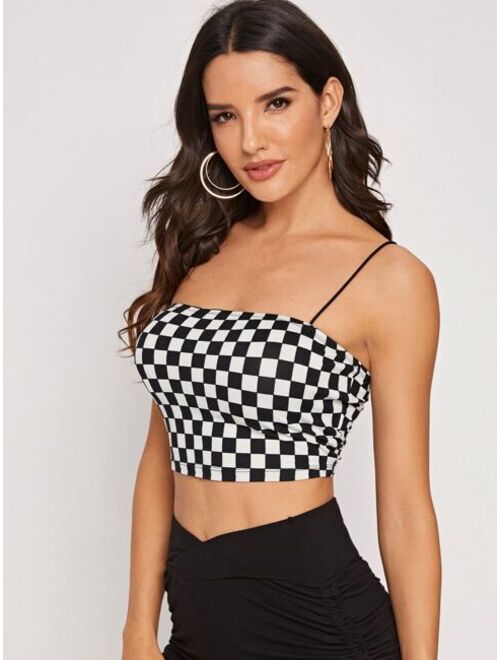 Shein Checked Fitted Cami Crop Top