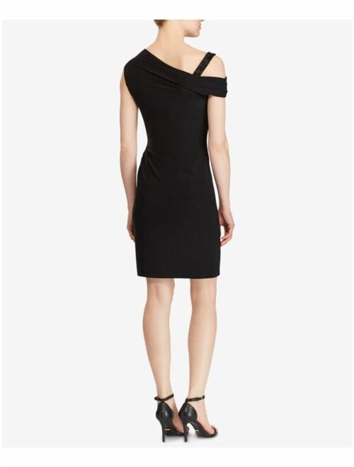 Polo Ralph Lauren RALPH LAUREN $175 Womens New 1353 Black Embellished Asymmetrical Dress 6 B+B