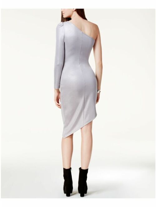 GLAM $69 Womens New 1198 Silver One Shoulder Asymmetrical Dress S B+B