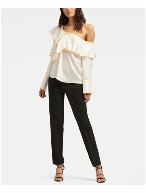 DKNY $79 Womens New White Asymmetrical Neckline Long Sleeve Casual Top XL B+B