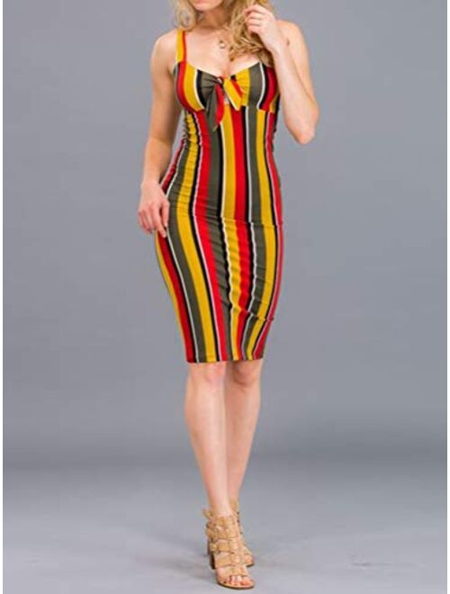 Made by Emma Women's Stretch Sweet Heart Neckline with Self-Tie Stripe Sexy Dress