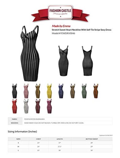 Made by Emma Women's Stretch Sweet Heart Neckline with Self-Tie Stripe Sexy Dress