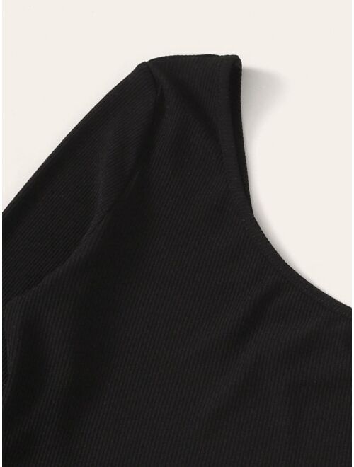 Shein One-Shoulder Crop Top & Grid Mini Skirt Set