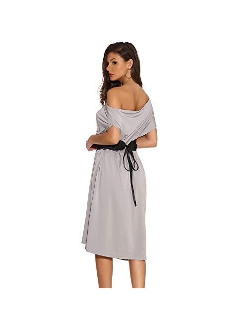 MISWSU Women One Shoulder Loose Midi Dress Party Gown Dress with Belt
