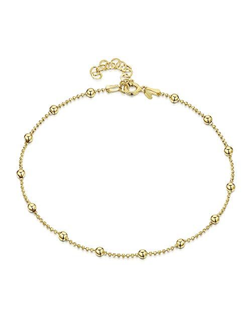 18K Gold Plated on 925 Sterling Silver Adjustable Anklet - Classic Chain Ankle Bracelets - 9