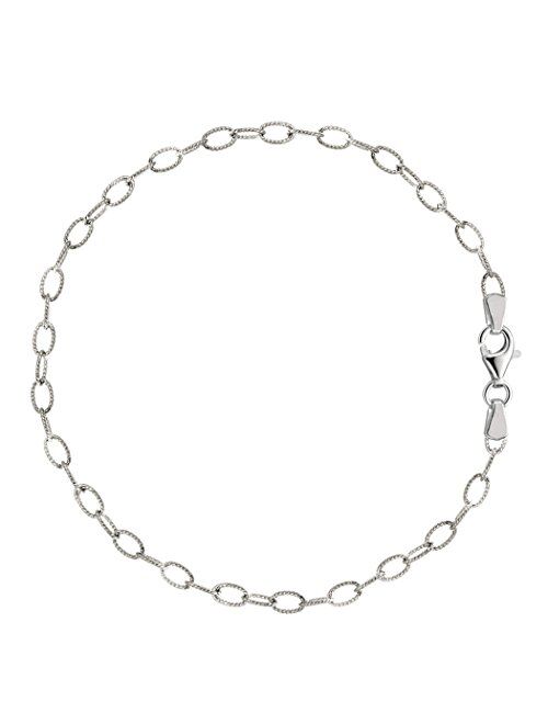 Oval Shaped Twisted Cable Link Anklet In Sterling Silver