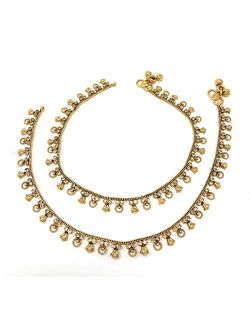 Duel On Jewel Pakistani Indian Gold Plated Bridal Ethnic Payal Anklet Pair in Cubic Zircon Gift for Her