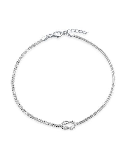 Infinity Love Knot Anklet Ankle Bracelet For Women Beaded Ball Snake Chain 925 Sterling Silver Adjustable 9 To 10 Inch