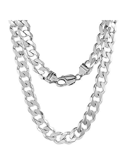 Sterling Silver Thick 9-17 mm Curb Cuban Link Chain Necklaces Nickel Free Italy 18-30 inches