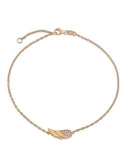 CZ Angel Wing Feather Anklet For Teen Ankle Bracelet For Women Rose Gold Plated 925 Sterling Silver 9-10 Inch Extender