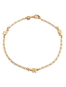 Bling Jewelry Three Multi Lucky Elephant Charm Anklet Ankle Bracelet for Women 18K Gold Plated Brass 9.5Inch