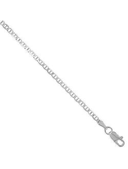 Sterling Silver Flat Mariner Link Chain Necklaces & Bracelets 2.1mm Nickel Free Italy, Sizes 7-30 inch