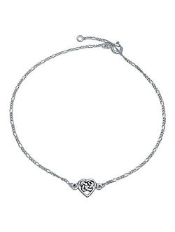 Celtic Triquetra Love Knot Heart Shape Anklet Ankle Bracelet For Women 925 Sterling Silver Adjustable 9 To 10 Inch
