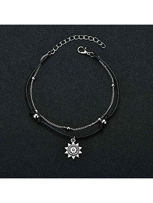 Kucheed Boho Anklets Blue Starfish Turtle Multi-Layer Charm Beads Beach Handmade Anklet Foot Jewelry Gifts for Women Girls